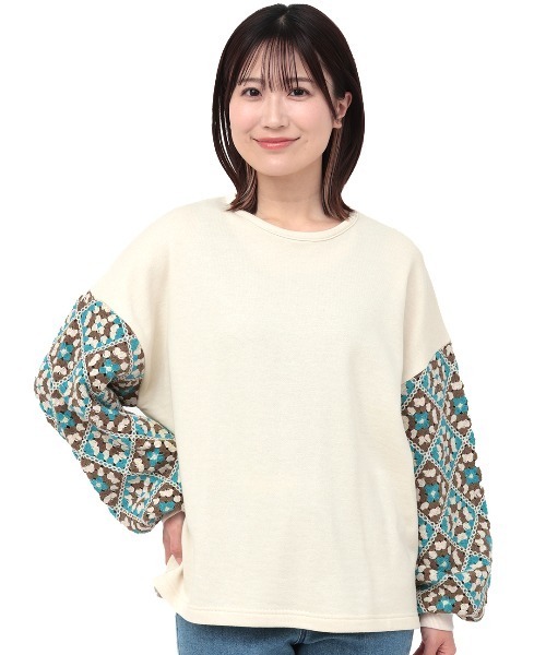 チチカカ（チチカカ）の「クロシェロングスリーブプルオーバー（スウェット・レディース・ピンク/アイボリー/チャコールグレー・FREE）」の8枚目の写真