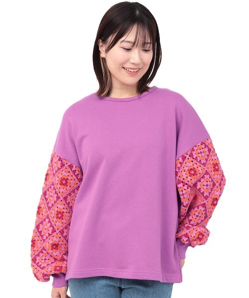 チチカカ（チチカカ）の「クロシェロングスリーブプルオーバー（スウェット・レディース・ピンク/アイボリー/チャコールグレー・FREE）」の9枚目の写真