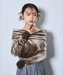 【150㎝前後の小柄さんサイズ】オフショル ベロアトップス