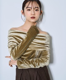 【150㎝前後の小柄さんサイズ】オフショル ベロアトップス