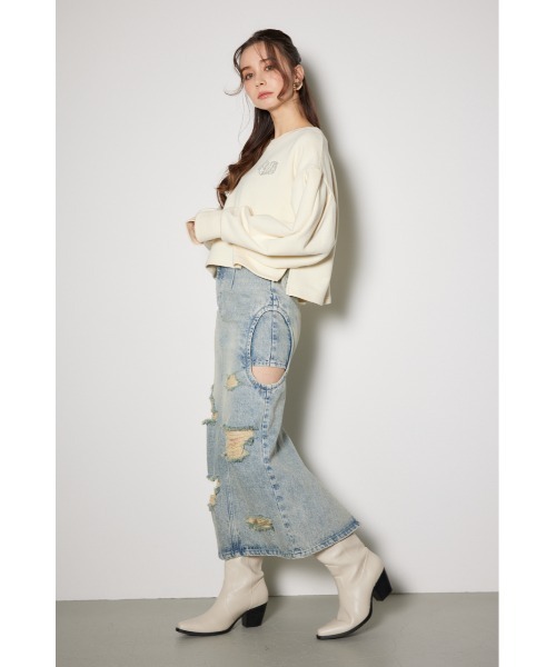 rienda（リエンダ）の「ラインストーンロゴスウェットトップス　トレーナー（スウェット・レディース・ライトピンク/ライトイエロー/ホワイト・FREE）」の5枚目の写真