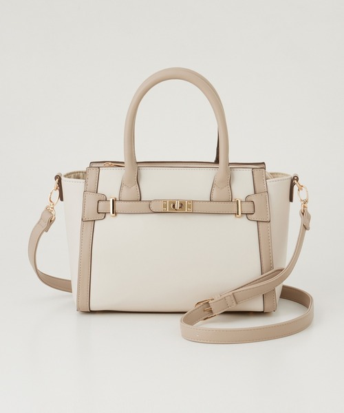 Honeys（ハニーズ）の「ベルトモチーフハンドバッグ（ハンドバッグ・レディース・ホワイト×ブラウン/ブルー/グレイッシュベージュ/ブラック・FREE）」の21枚目の写真