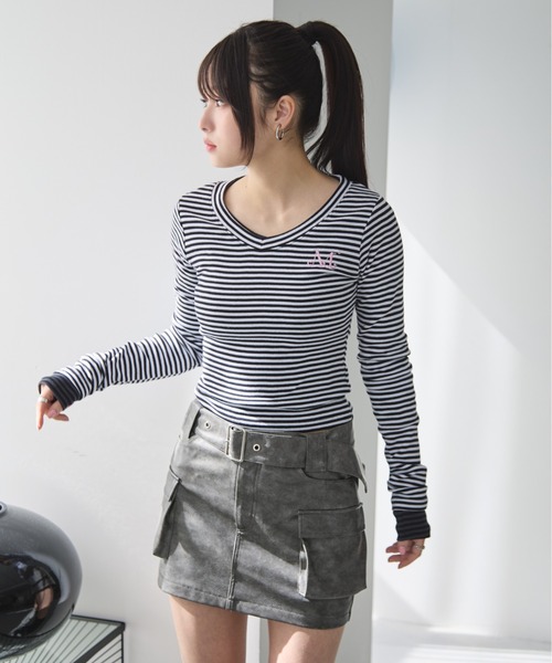 3.3 Field Trip （3.3フィールドトリップ）の「3.3 Field Trip／フェイクレザーミニスカート（裏地あり）（スカート・レディース・グレー/ブラウン・FREE）」の2枚目の写真