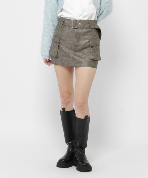 3.3 Field Trip （3.3フィールドトリップ）の「3.3 Field Trip／フェイクレザーミニスカート（裏地あり）（スカート・レディース・グレー/ブラウン・FREE）」の3枚目の写真
