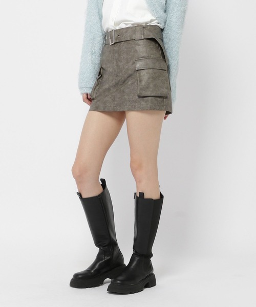 3.3 Field Trip （3.3フィールドトリップ）の「3.3 Field Trip／フェイクレザーミニスカート（裏地あり）（スカート・レディース・グレー/ブラウン・FREE）」の4枚目の写真