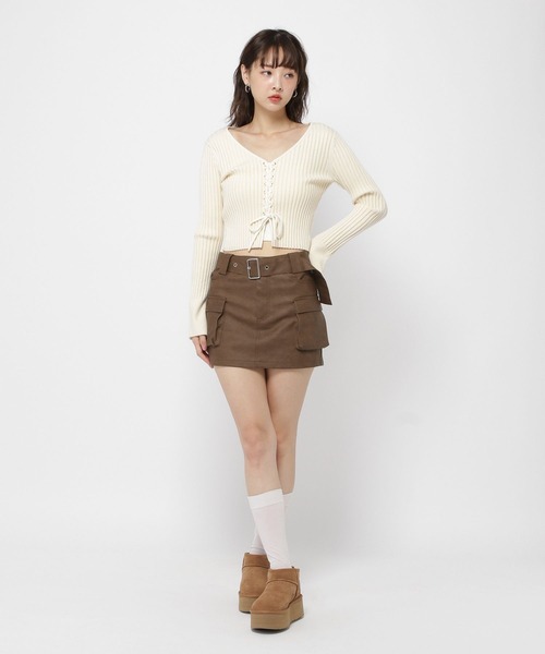 3.3 Field Trip （3.3フィールドトリップ）の「3.3 Field Trip／フェイクレザーミニスカート（裏地あり）（スカート・レディース・グレー/ブラウン・FREE）」の7枚目の写真