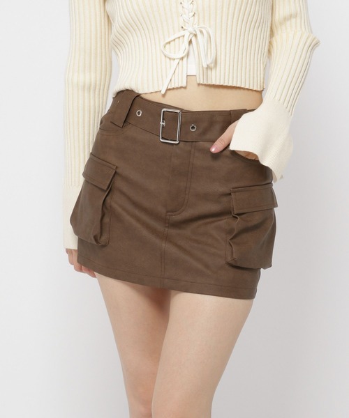 3.3 Field Trip （3.3フィールドトリップ）の「3.3 Field Trip／フェイクレザーミニスカート（裏地あり）（スカート・レディース・グレー/ブラウン・FREE）」の12枚目の写真