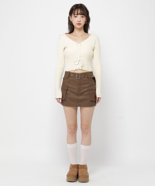 3.3 Field Trip （3.3フィールドトリップ）の「3.3 Field Trip／フェイクレザーミニスカート（裏地あり）（スカート・レディース・グレー/ブラウン・FREE）」の13枚目の写真