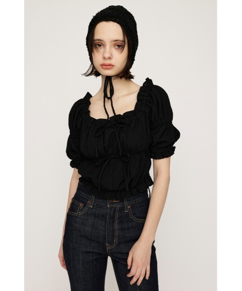 SLY（スライ）の「GATHER RIBBON BL ギャザー リボン ブラウス 半袖 夏服（シャツ/ブラウス・レディース・マルチ/ブラック/アイボリー・FREE）」の18枚目の写真