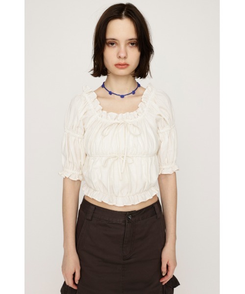 夏柄リボン ❁357〜362 GATHER RIBBON BL ギャザー リボン ブラウス 半袖 夏服（シャツ