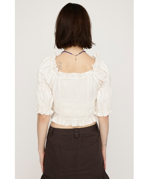 SLY（スライ）の「GATHER RIBBON BL ギャザー リボン ブラウス 半袖 夏服（シャツ/ブラウス・レディース・マルチ/ブラック/アイボリー・FREE）」の9枚目の写真