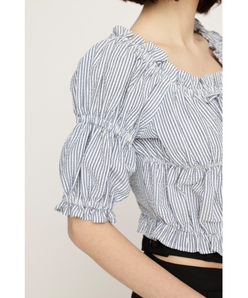 SLY（スライ）の「GATHER RIBBON BL ギャザー リボン ブラウス 半袖 夏服（シャツ/ブラウス・レディース・マルチ/ブラック/アイボリー・FREE）」の22枚目の写真