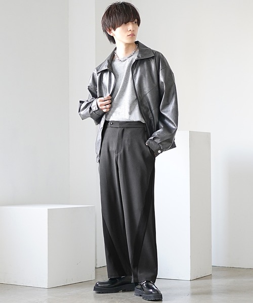 MinoriTY(マイノリティ)の「【MinoriTY】ダイヤゴナルラインワイドテーパードパンツ スラックス(スラックス・メンズ・アイボリー/カーキ/スミクロ・M/S/L)」の16枚目の写真
