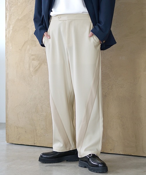 MinoriTY(マイノリティ)の「【MinoriTY】ダイヤゴナルラインワイドテーパードパンツ スラックス(スラックス・メンズ・アイボリー/カーキ/スミクロ・M/S/L)」の5枚目の写真