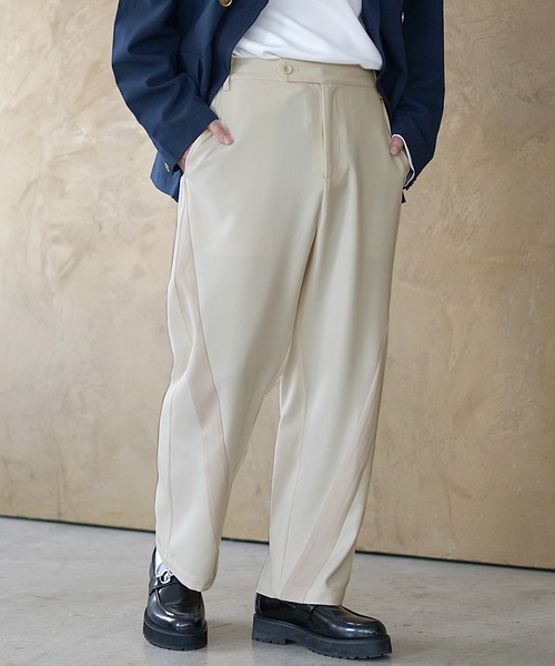 MinoriTY(マイノリティ)の「【MinoriTY】ダイヤゴナルラインワイドテーパードパンツ スラックス(スラックス・メンズ・アイボリー/カーキ/スミクロ・M/S/L)」の6枚目の写真