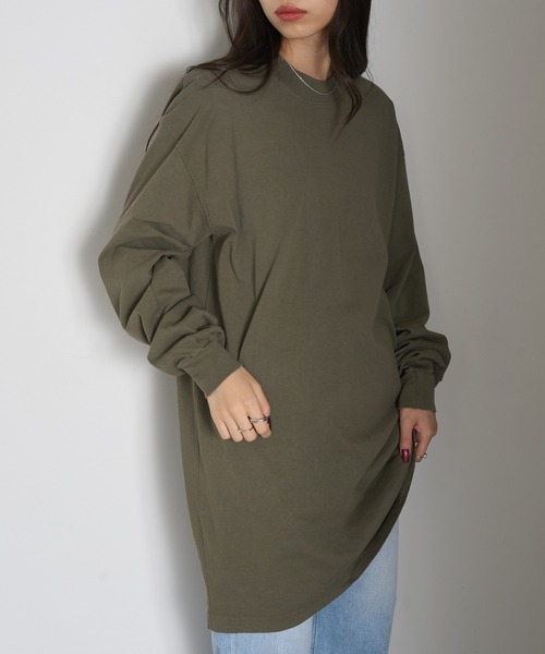 LOS ANGELES APPAREL(ロサンゼルスアパレル)の「【Los Angeles Apparel】Long Sleeve Mock Neck Dress ※L-1837GD(ワンピース・レディース・オリーブ/ネイビー/パープル/ブラウン/ベージュ/ブラック・M/S/L)」の2枚目の写真