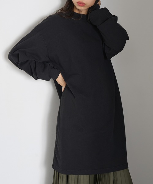 LOS ANGELES APPAREL(ロサンゼルスアパレル)の「【Los Angeles Apparel】Long Sleeve Mock Neck Dress ※L-1837GD(ワンピース・レディース・オリーブ/ネイビー/パープル/ブラウン/ベージュ/ブラック・M/S/L)」の3枚目の写真
