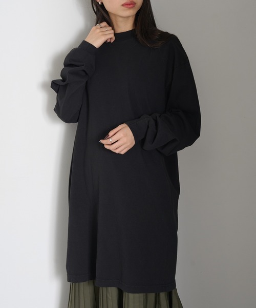 LOS ANGELES APPAREL(ロサンゼルスアパレル)の「【Los Angeles Apparel】Long Sleeve Mock Neck Dress ※L-1837GD(ワンピース・レディース・オリーブ/ネイビー/パープル/ブラウン/ベージュ/ブラック・M/S/L)」の7枚目の写真
