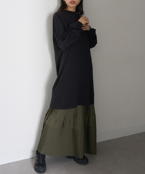LOS ANGELES APPAREL(ロサンゼルスアパレル)の「【Los Angeles Apparel】Long Sleeve Mock Neck Dress ※L-1837GD(ワンピース・レディース・オリーブ/ネイビー/パープル/ブラウン/ベージュ/ブラック・M/S/L)」の13枚目の写真