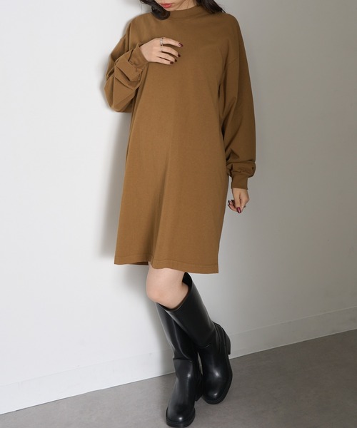 LOS ANGELES APPAREL(ロサンゼルスアパレル)の「【Los Angeles Apparel】Long Sleeve Mock Neck Dress ※L-1837GD(ワンピース・レディース・オリーブ/ネイビー/パープル/ブラウン/ベージュ/ブラック・M/S/L)」の17枚目の写真