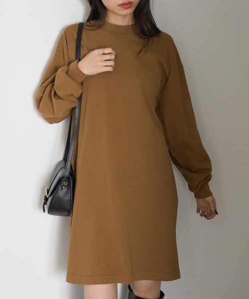 LOS ANGELES APPAREL(ロサンゼルスアパレル)の「【Los Angeles Apparel】Long Sleeve Mock Neck Dress ※L-1837GD(ワンピース・レディース・オリーブ/ネイビー/パープル/ブラウン/ベージュ/ブラック・M/S/L)」の14枚目の写真