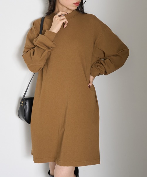 LOS ANGELES APPAREL(ロサンゼルスアパレル)の「【Los Angeles Apparel】Long Sleeve Mock Neck Dress ※L-1837GD(ワンピース・レディース・オリーブ/ネイビー/パープル/ブラウン/ベージュ/ブラック・M/S/L)」の16枚目の写真