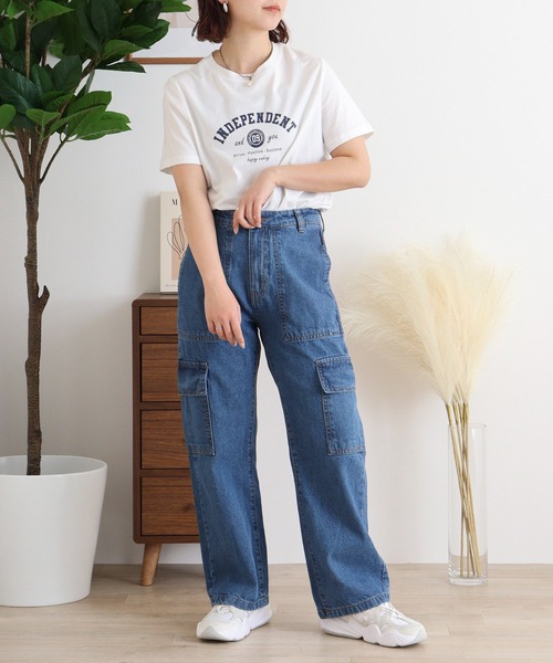 atONE(アットワン)の「ヴィンテージ風ポケット加工カーゴパンツ(カーゴパンツ・レディース・ネイビー/ブルー/ワンウォッシュ・M/LL/3L/4L/L)」の11枚目の写真