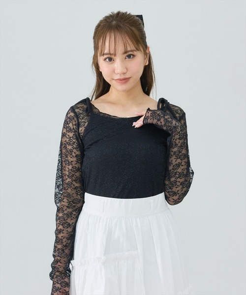 REDYAZEL(レディアゼル)の「レーストップス&リボンショルダーキャミソールセット(Tシャツ/カットソー・レディース・ブラック/オフホワイト/グリーン・FREE)」の9枚目の写真