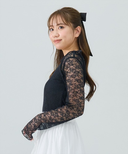 REDYAZEL(レディアゼル)の「レーストップス&リボンショルダーキャミソールセット(Tシャツ/カットソー・レディース・ブラック/オフホワイト/グリーン・FREE)」の10枚目の写真
