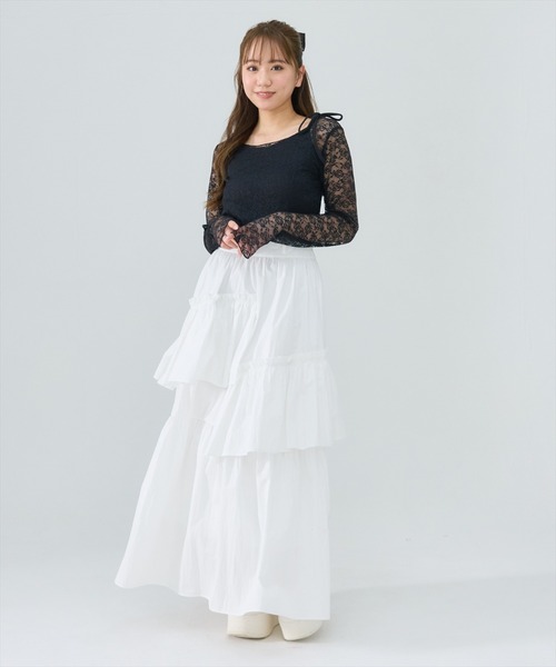 REDYAZEL(レディアゼル)の「レーストップス&リボンショルダーキャミソールセット(Tシャツ/カットソー・レディース・ブラック/オフホワイト/グリーン・FREE)」の12枚目の写真