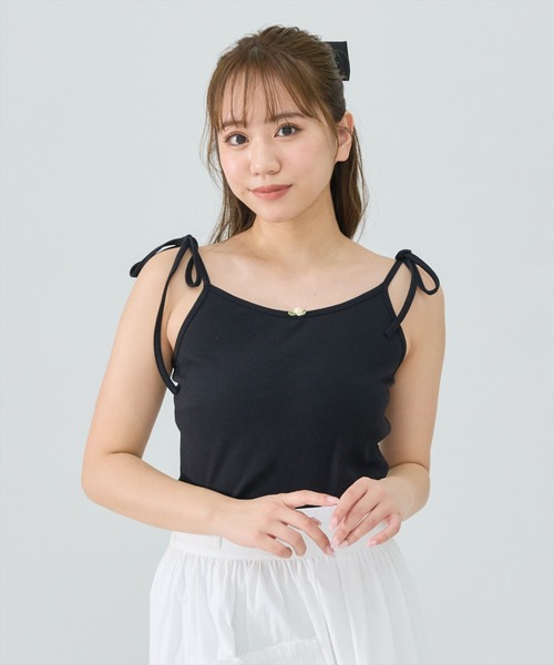 REDYAZEL(レディアゼル)の「レーストップス&リボンショルダーキャミソールセット(Tシャツ/カットソー・レディース・ブラック/オフホワイト/グリーン・FREE)」の15枚目の写真