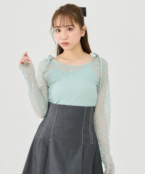 REDYAZEL(レディアゼル)の「レーストップス&リボンショルダーキャミソールセット(Tシャツ/カットソー・レディース・ブラック/オフホワイト/グリーン・FREE)」の17枚目の写真