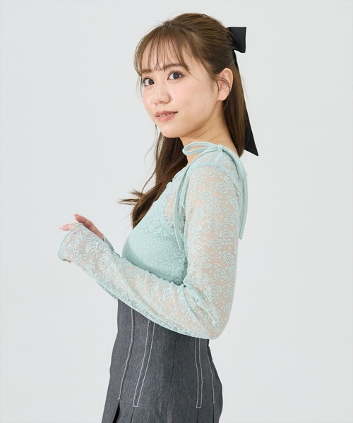 REDYAZEL(レディアゼル)の「レーストップス&リボンショルダーキャミソールセット(Tシャツ/カットソー・レディース・ブラック/オフホワイト/グリーン・FREE)」の18枚目の写真