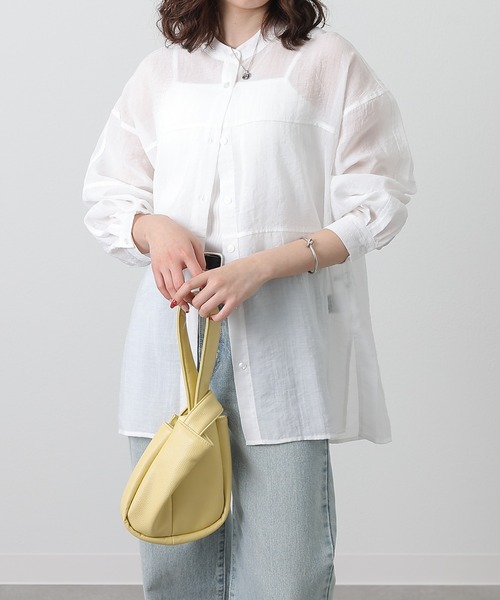 COLONY 2139（コロニートゥーワンスリーナイン）の「シアー切替バンドカラー長袖シャツ（シャツ/ブラウス・レディース・ブラック/ライトベージュ/グレイッシュベージュ/ホワイト・FREE）」の5枚目の写真