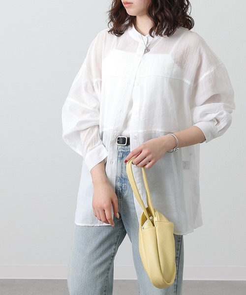 COLONY 2139（コロニートゥーワンスリーナイン）の「シアー切替バンドカラー長袖シャツ（シャツ/ブラウス・レディース・ブラック/ライトベージュ/グレイッシュベージュ/ホワイト・FREE）」の7枚目の写真