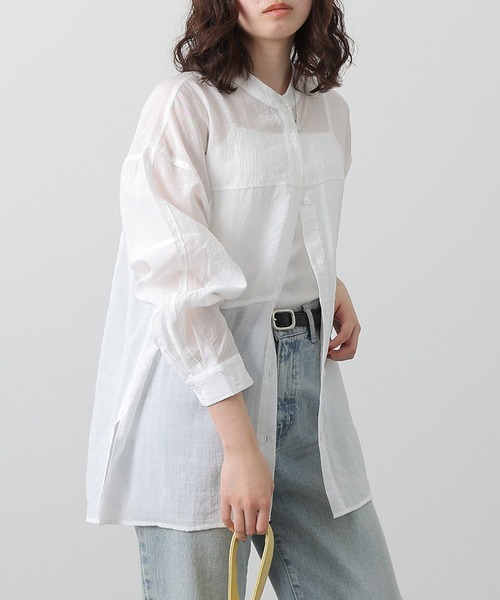 COLONY 2139（コロニートゥーワンスリーナイン）の「シアー切替バンドカラー長袖シャツ（シャツ/ブラウス・レディース・ブラック/ライトベージュ/グレイッシュベージュ/ホワイト・FREE）」の8枚目の写真