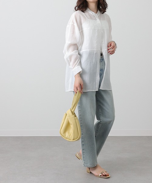 COLONY 2139（コロニートゥーワンスリーナイン）の「シアー切替バンドカラー長袖シャツ（シャツ/ブラウス・レディース・ブラック/ライトベージュ/グレイッシュベージュ/ホワイト・FREE）」の12枚目の写真