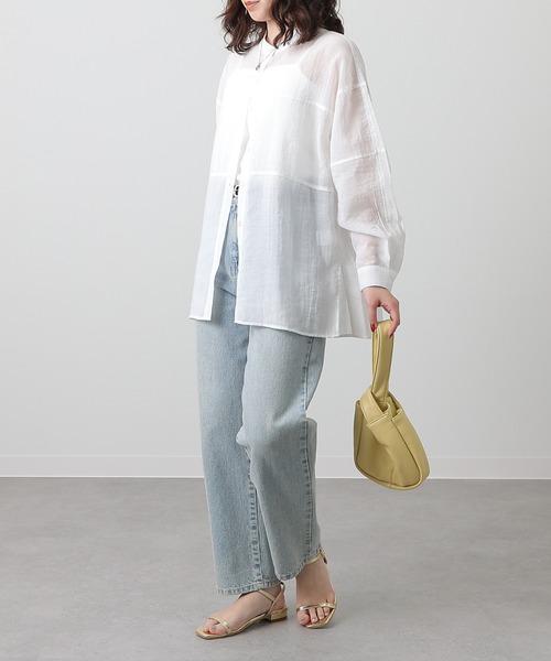 COLONY 2139（コロニートゥーワンスリーナイン）の「シアー切替バンドカラー長袖シャツ（シャツ/ブラウス・レディース・ブラック/ライトベージュ/グレイッシュベージュ/ホワイト・FREE）」の9枚目の写真