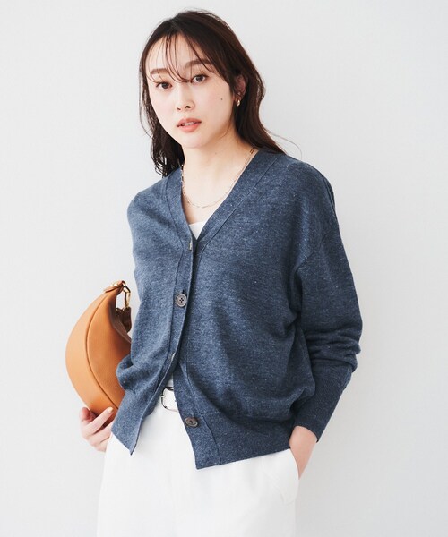 UNTITLED　アンタイトル　カーディガン　七分袖　混麻　シームレス　新品 セール】 【リネン混／洗える】2WAYスリーブレスカーディガン