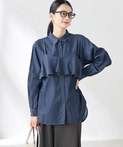 a.v.v（アーヴェヴェ）の「【2SET】ビスチェ＆シャツ（シャツ/ブラウス・レディース・ベージュ/ブルー・38/40）」の2枚目の写真