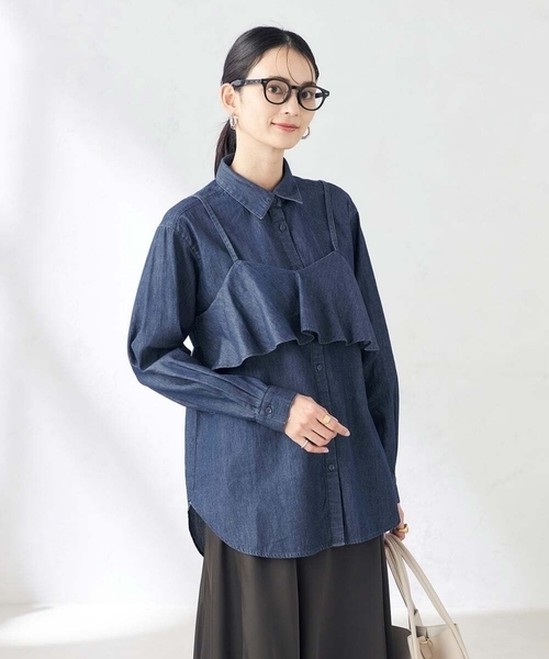 a.v.v（アーヴェヴェ）の「【2SET】ビスチェ＆シャツ（シャツ/ブラウス・レディース・ベージュ/ブルー・38/40）」の5枚目の写真
