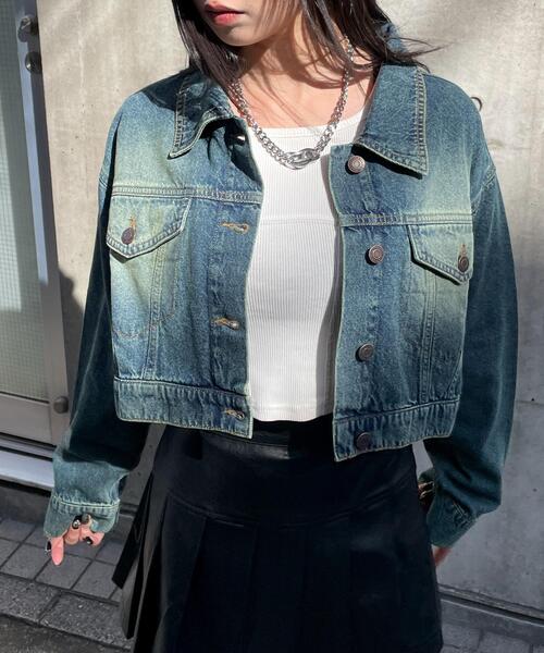 WEGO（ウィゴー）の「WEGO/ヴィンテージウォッシュショートデニムジャケット（デニムジャケット・レディース・コバルトブルー/ブラック系その他・FREE）」の14枚目の写真