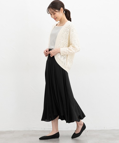 Honeys（ハニーズ）の「８分袖透かし編カーデ（カーディガン/ボレロ・レディース・ネイビー/アイボリー/イエロー系その他/ライトベージュ/杢グレー・L/LL/M）」の6枚目の写真