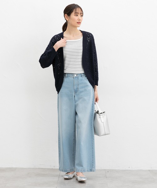 Honeys（ハニーズ）の「８分袖透かし編カーデ（カーディガン/ボレロ・レディース・ネイビー/アイボリー/イエロー系その他/ライトベージュ/杢グレー・L/LL/M）」の8枚目の写真