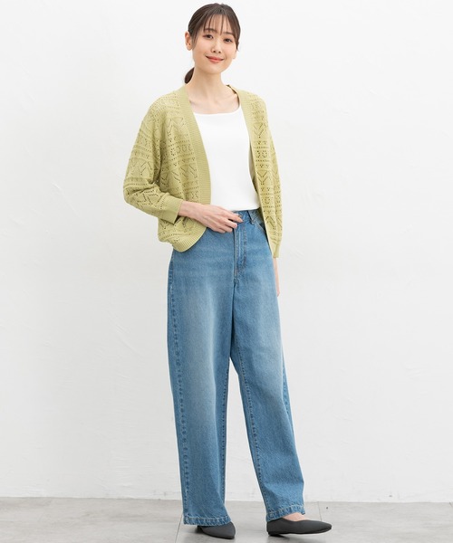 Honeys（ハニーズ）の「８分袖透かし編カーデ（カーディガン/ボレロ・レディース・ネイビー/アイボリー/イエロー系その他/ライトベージュ/杢グレー・L/LL/M）」の10枚目の写真