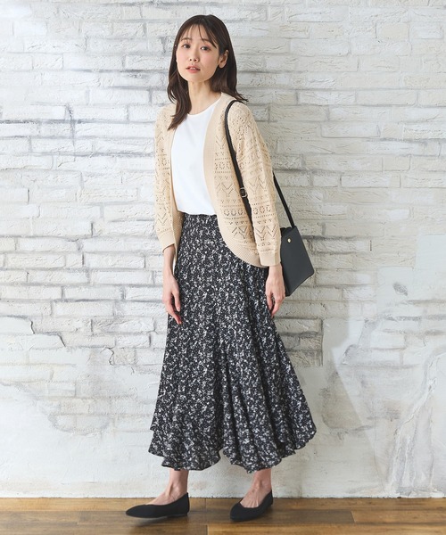 Honeys（ハニーズ）の「８分袖透かし編カーデ（カーディガン/ボレロ・レディース・ネイビー/アイボリー/イエロー系その他/ライトベージュ/杢グレー・L/LL/M）」の14枚目の写真