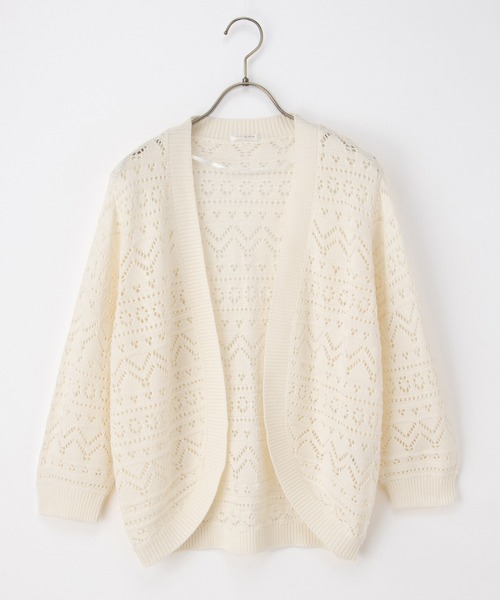 Honeys（ハニーズ）の「８分袖透かし編カーデ（カーディガン/ボレロ・レディース・ネイビー/アイボリー/イエロー系その他/ライトベージュ/杢グレー・L/LL/M）」の16枚目の写真