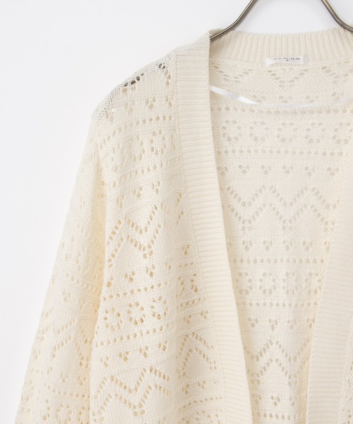 Honeys（ハニーズ）の「８分袖透かし編カーデ（カーディガン/ボレロ・レディース・ネイビー/アイボリー/イエロー系その他/ライトベージュ/杢グレー・L/LL/M）」の17枚目の写真