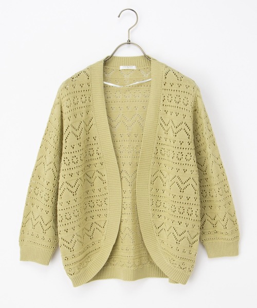 Honeys（ハニーズ）の「８分袖透かし編カーデ（カーディガン/ボレロ・レディース・ネイビー/アイボリー/イエロー系その他/ライトベージュ/杢グレー・L/LL/M）」の20枚目の写真