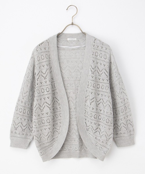 Honeys（ハニーズ）の「８分袖透かし編カーデ（カーディガン/ボレロ・レディース・ネイビー/アイボリー/イエロー系その他/ライトベージュ/杢グレー・L/LL/M）」の22枚目の写真